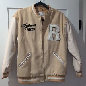 Zara Kids Beige and Cream Varsity Jacket